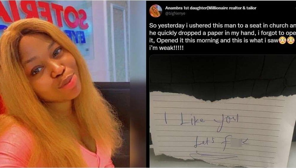 Nigerian lady shares the ‘suggestive note’ she received from a man in Church (PHOTO)